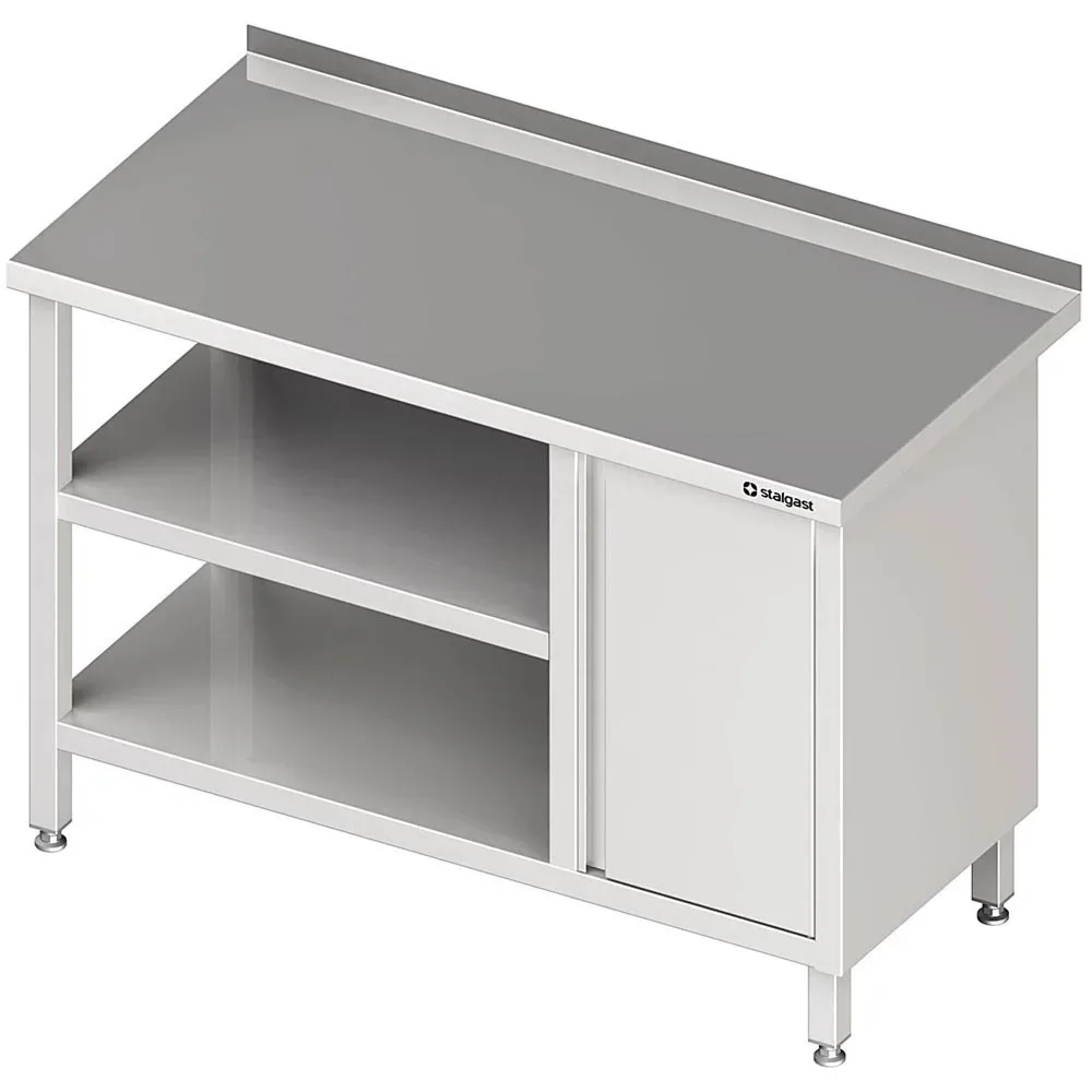 Stalgast Arbeitstisch mit Grund- und Zwischenboden, 2000x600x850 mm, mit Flügeltürschrank rechts, mit Aufkantung, verschweisst