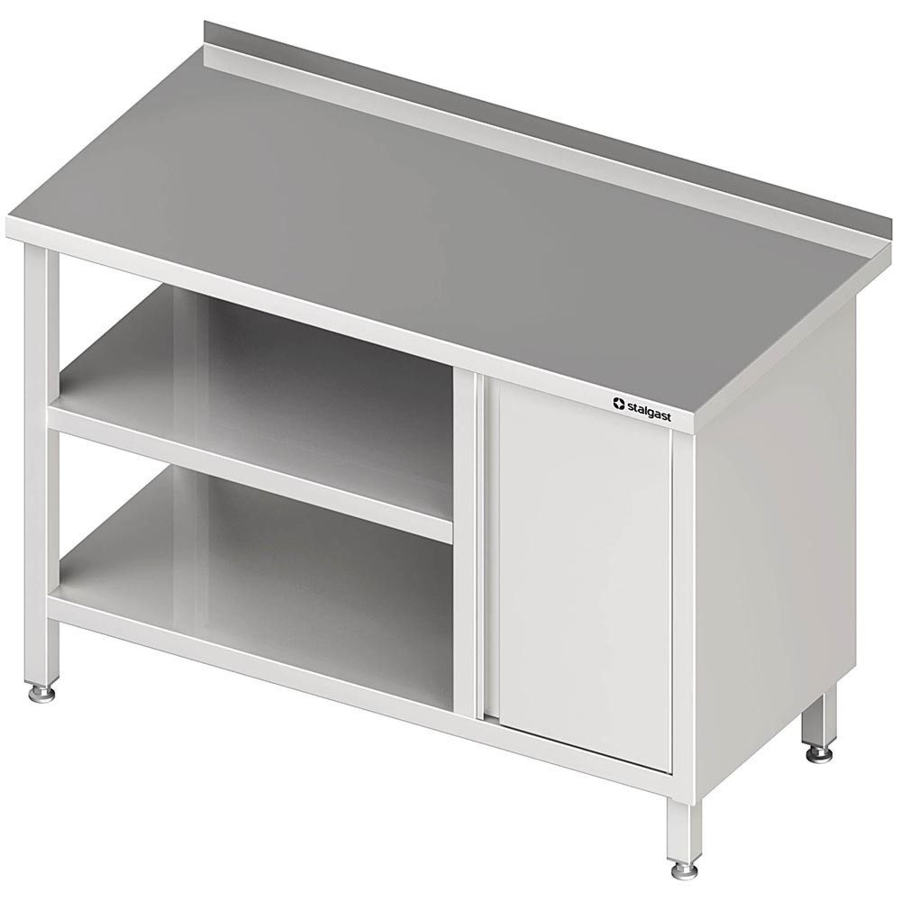 Stalgast Arbeitstisch mit Grund- und Zwischenboden, 1400x700x850 mm, mit Flügeltürschrank rechts, mit Aufkantung, verschweisst
