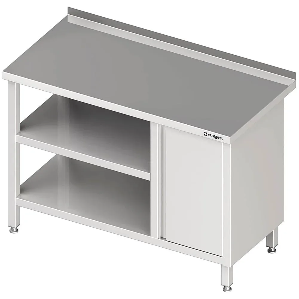 Stalgast Arbeitstisch mit Grund- und Zwischenboden, 2400x700x850 mm, mit Flügeltürschrank rechts, mit Aufkantung, verschweisst