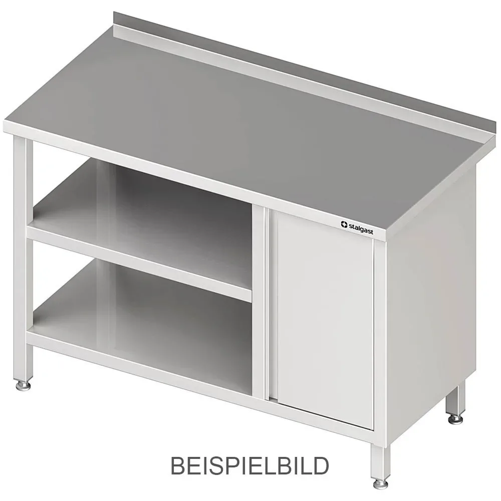 Stalgast Arbeitstisch mit Grund- und Zwischenboden, 2400x700x850 mm, mit Flügeltürschrank links, mit Aufkantung, verschweisst