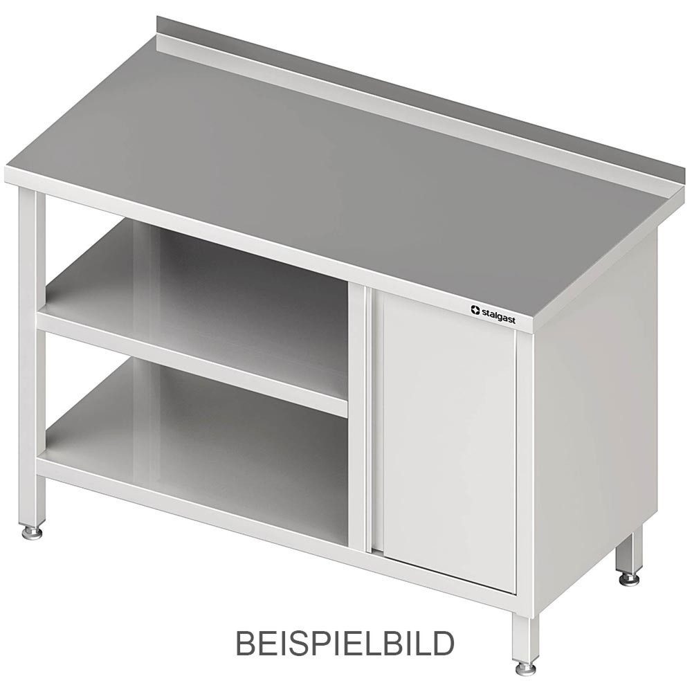 Stalgast Arbeitstisch mit Grund- und Zwischenboden, 2700x700x850 mm, mit Flügeltürschrank links, ohne Aufkantung, verschweisst