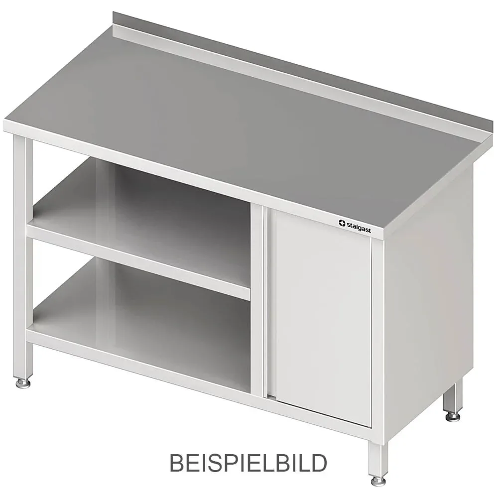 Stalgast Arbeitstisch mit Grund- und Zwischenboden, 2200x700x850 mm, mit Flügeltürschrank rechts, ohne Aufkantung, verschweisst
