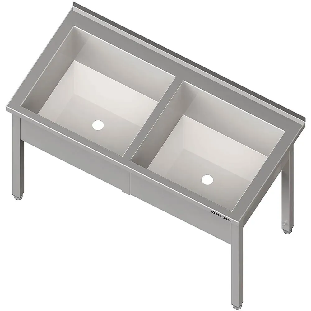 Stalgast Topfspüle mit zwei Becken, 1400x600x850 mm, 300 mm Beckenhöhe, mit Aufkantung, verschweisst