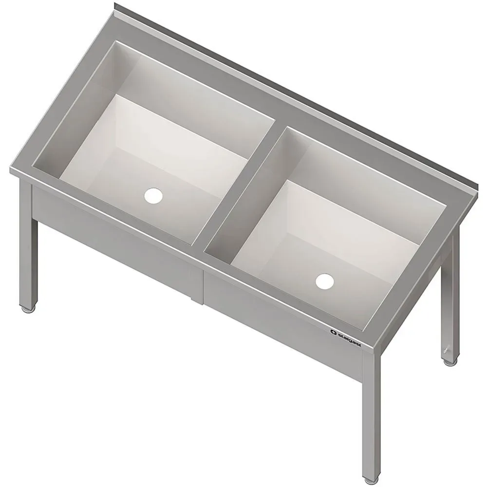 Stalgast Topfspüle mit zwei Becken, 1500x600x850 mm, 300 mm Beckenhöhe, mit Aufkantung, verschweisst