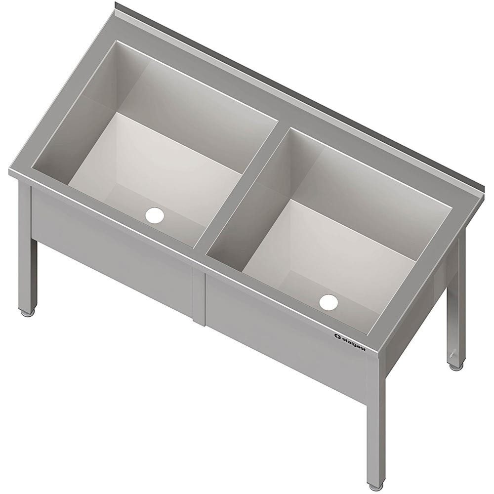 Stalgast Topfspüle mit zwei Becken, 1400x600x850 mm, 400 mm Beckenhöhe, mit Aufkantung, verschweisst