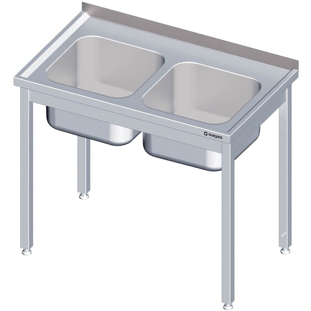 Stalgast Spültisch ohne Grundboden 1100x600x850 mm, mit zwei Becken rechts, mit Aufkantung, verschweisst