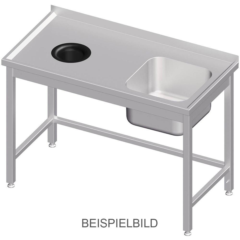 Stalgast Spültisch ohne Grundboden, mit Abfallloch, 1300x600x850 mm, mit einem Becken links, mit Aufkantung, verschweisst