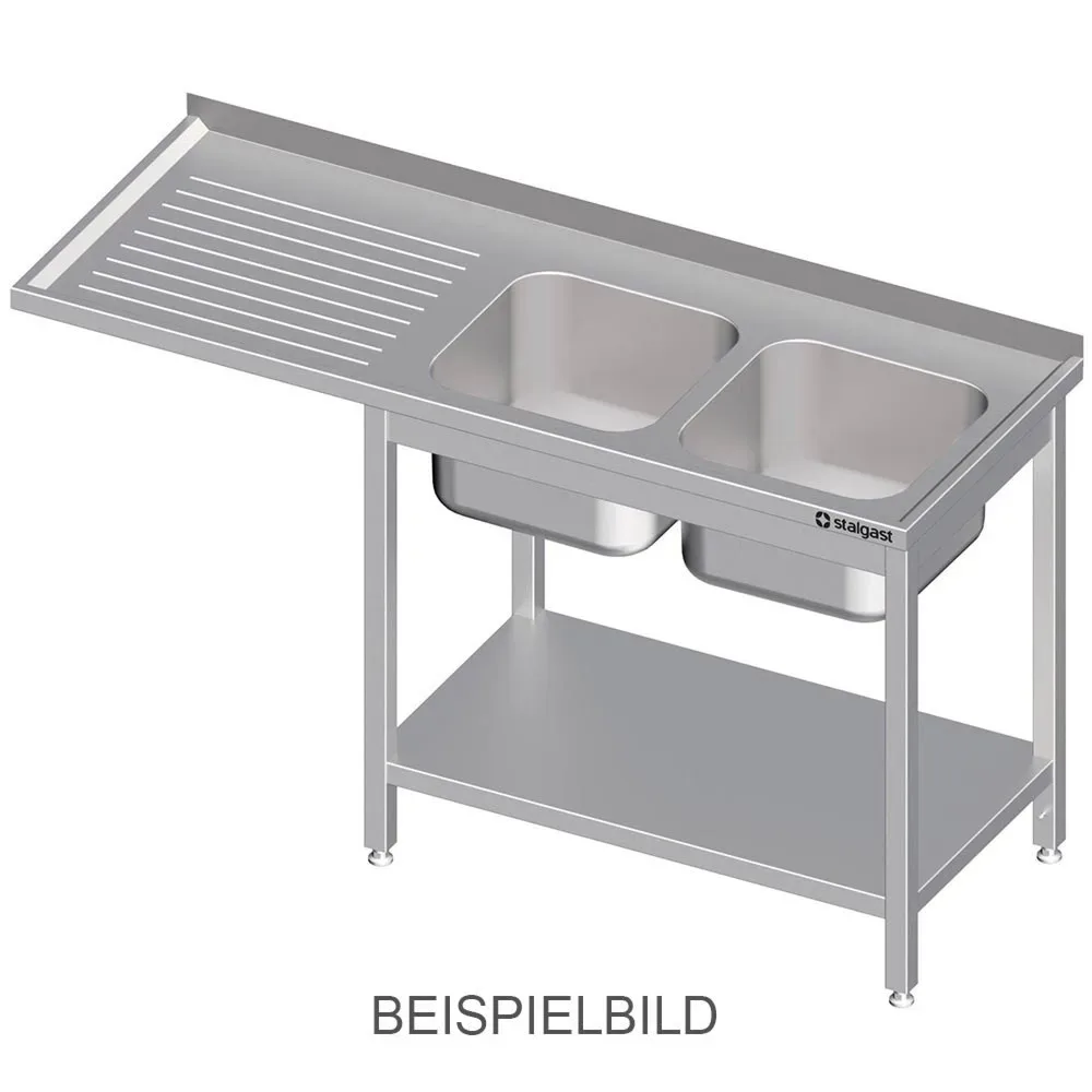 Stalgast Spültisch mit Grundboden, und Überstand, 1600x600x900 mm, mit zwei Becken rechts, mit Aufkantung, verschweisst