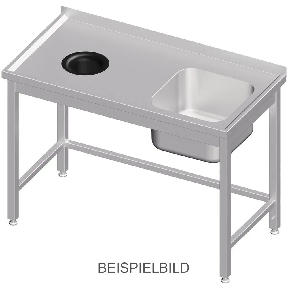 Stalgast Spültisch ohne Grundboden, mit Abfallloch, 1500x700x850 mm, mit einem Becken links, mit Aufkantung, verschweisst
