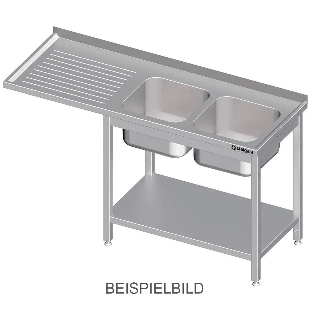 Stalgast Spültisch mit Grundboden, und Überstand, 1600x600x900 mm, mit zwei Becken links, mit Aufkantung, verschweisst