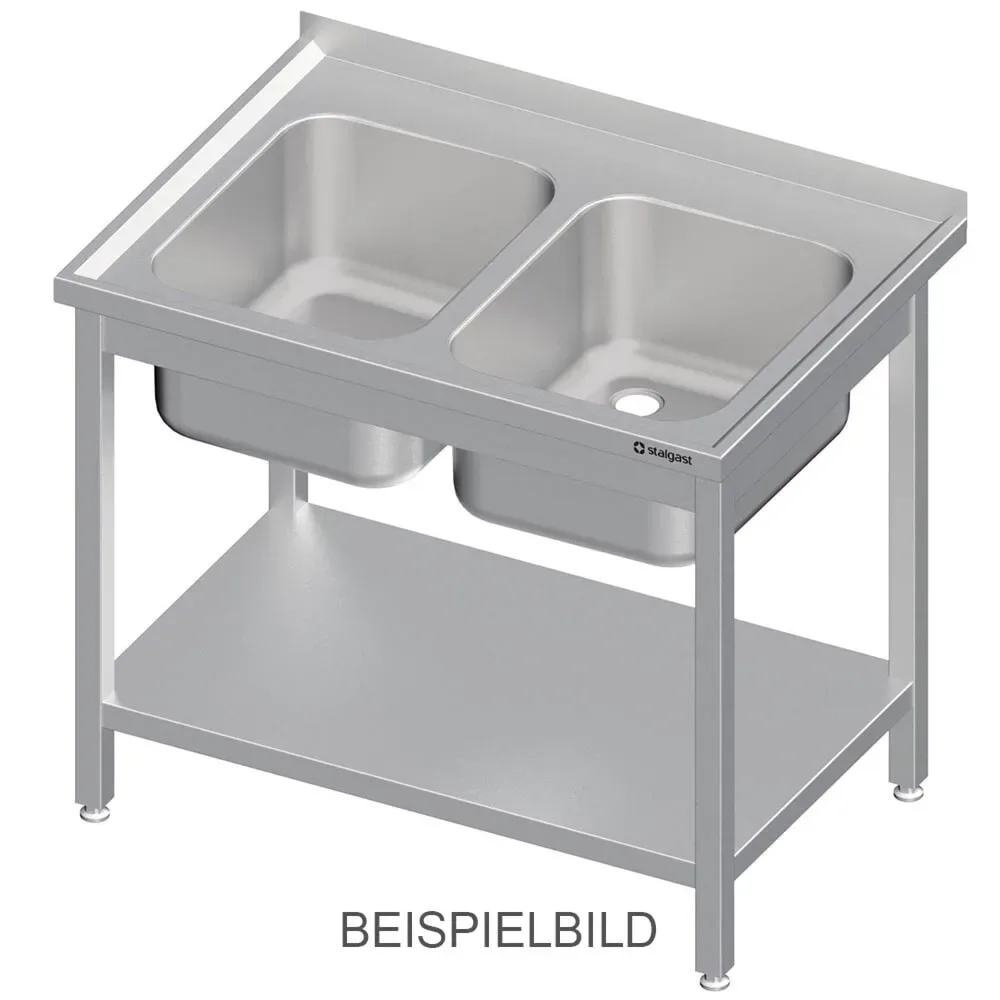 Stalgast Spültisch mit Grundboden 1000x700x850 mm, mit zwei Becken mit Aufkantung, verschweisst