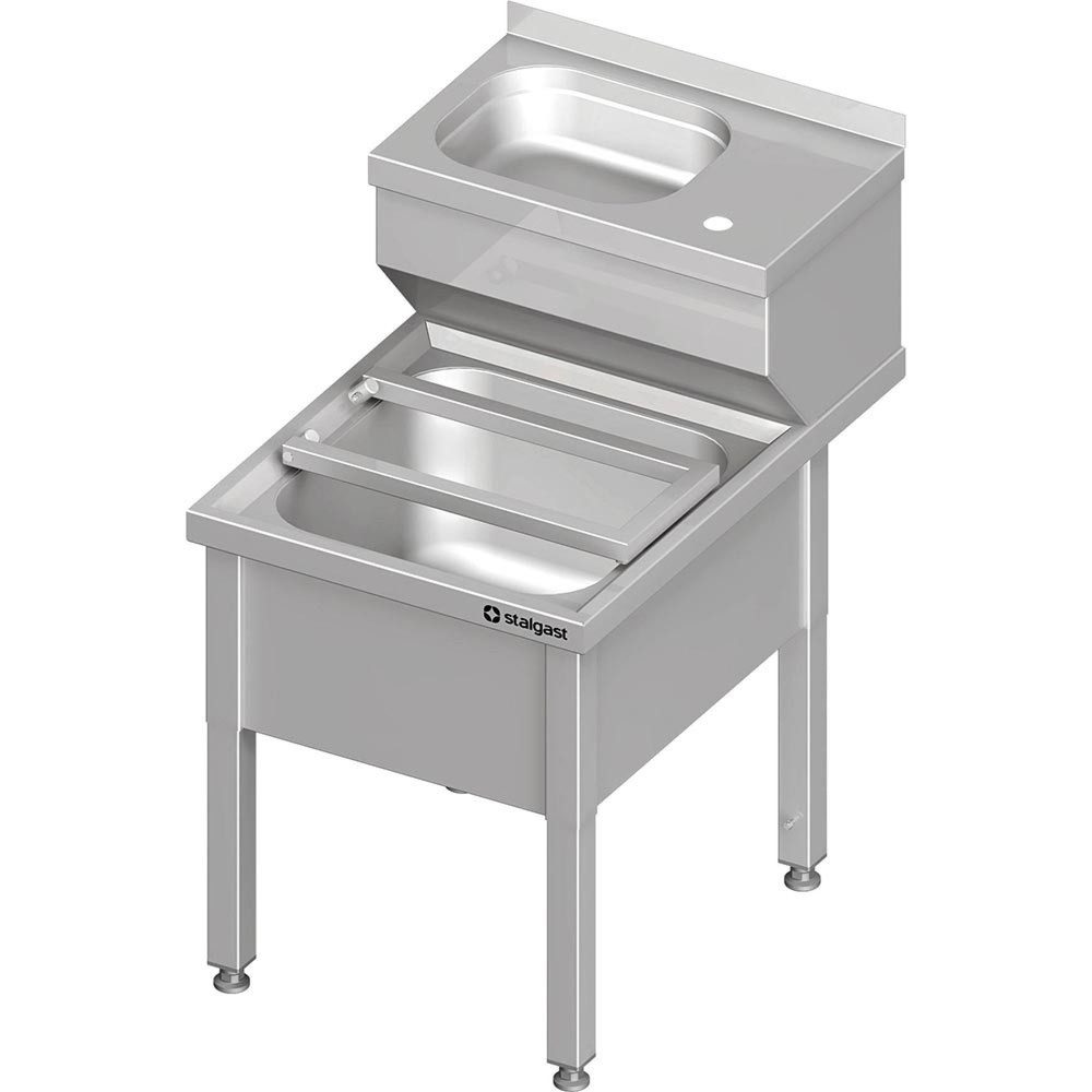Stalgast Handwasch- und Ausgussbecken-Kombination, 500x700x850 mm, mit klappbaren Abstellrost, mit Aufkantung, verschweisst