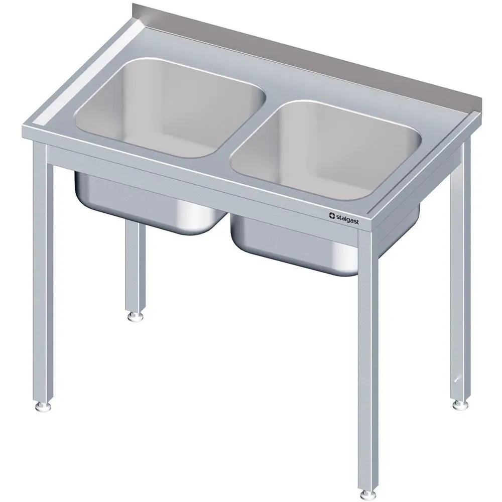Stalgast Spültisch ohne Grundboden 1200x700x850 mm, mit zwei Becken rechts, mit Aufkantung, verschweisst