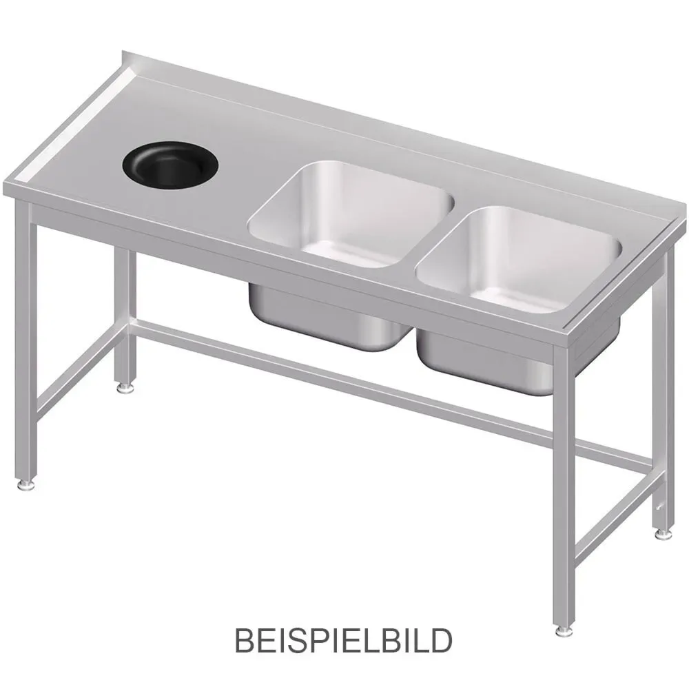 Stalgast Spültisch ohne Grundboden, mit Abfallloch, 1600x600x850 mm, mit zwei Becken links, mit Aufkantung, verschweisst