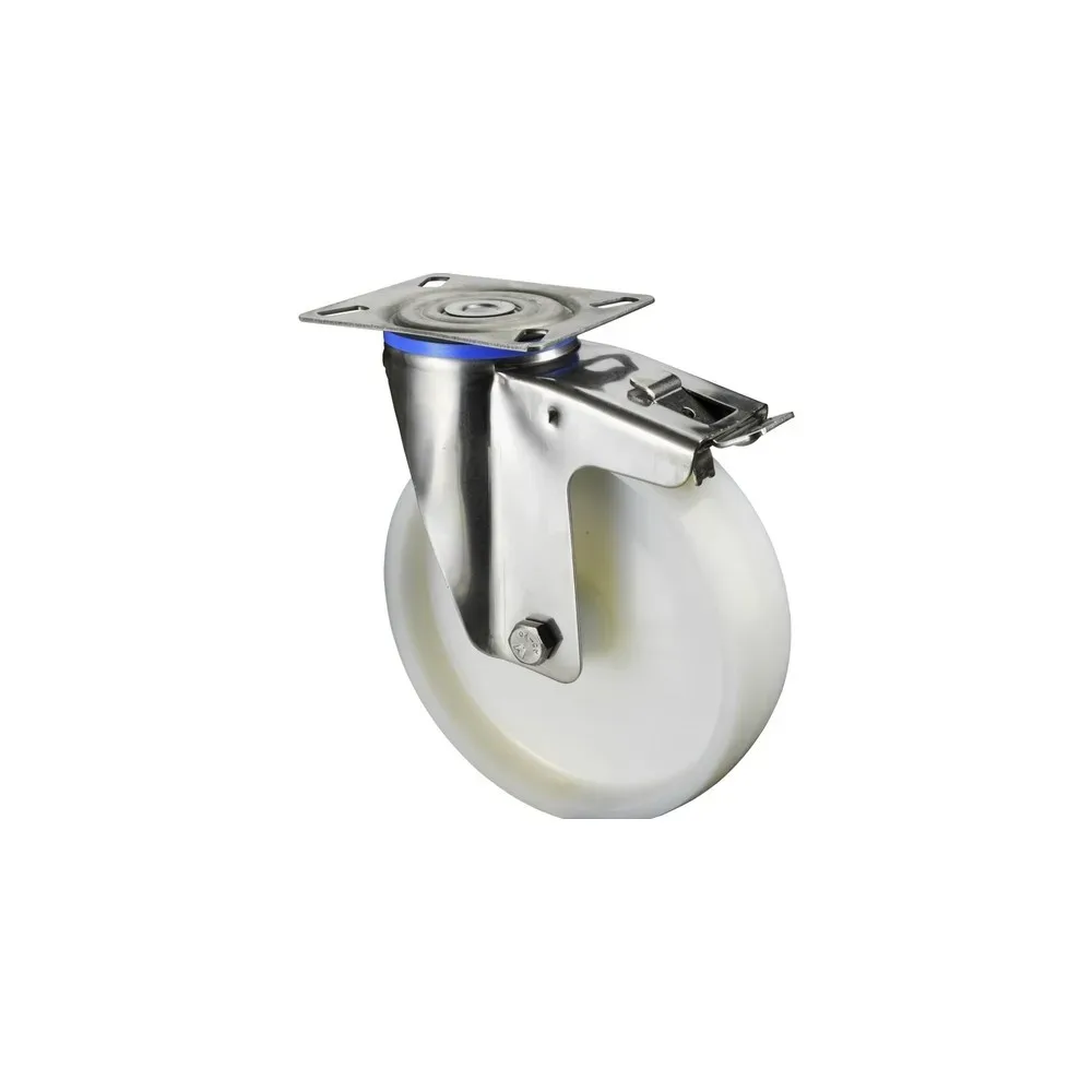 BS ROLLEN Transportrolle Kunststoff, Lenkrolle mit Feststeller, Gleitlager, Platte, Ø x Breite 100 x 30 mm, TK 130 kg