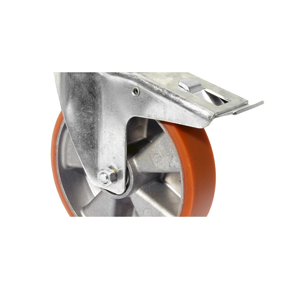 BS ROLLEN Transportrolle Prothane® Guss-Polyurethan, Lenkrolle mit Feststeller, Kugellager, Platte, Ø x Breite 200 x 50 mm, TK 300 kg