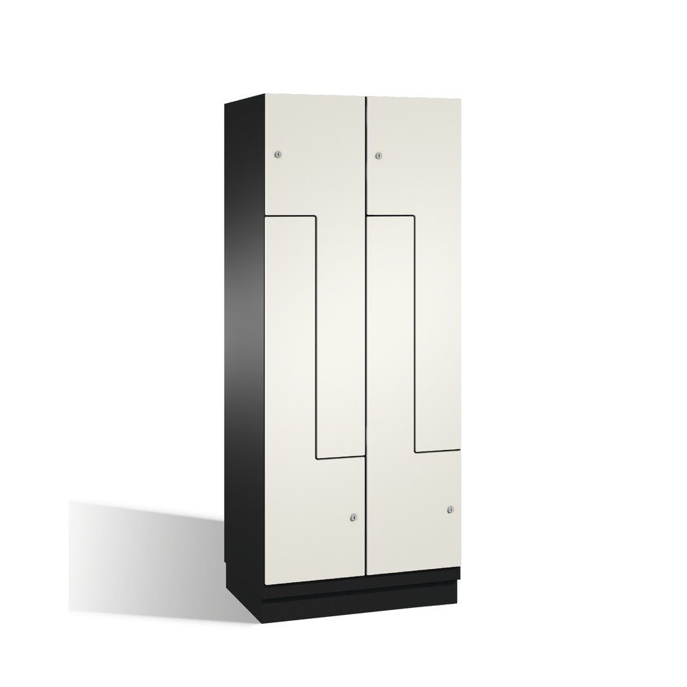 C+P Z-Garderobenschrank Cambio, 2 Abteile, Abteilbreite 400 mm, HxBxT 1980x800x525 mm, RAL 7021 Schwarzgrau, Dekor Weiss, Sockel