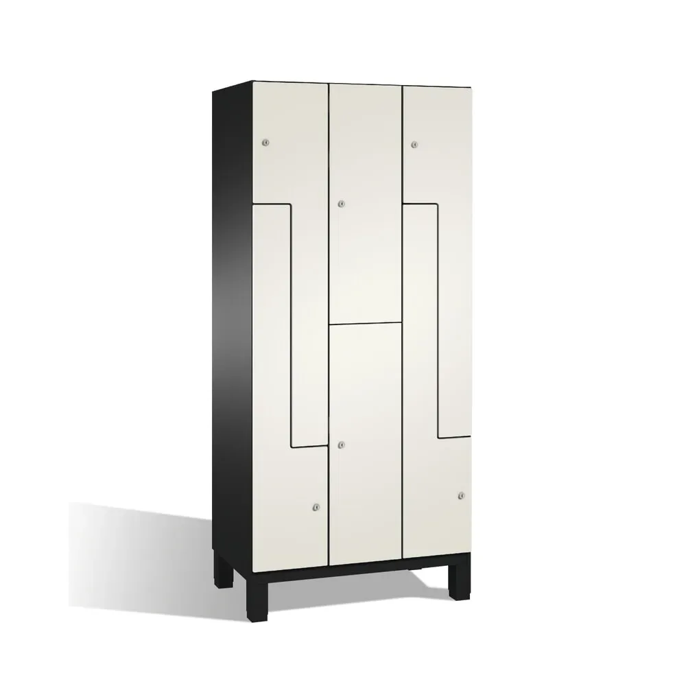 C+P Z-Kombinationsschrank Cambio, 3 Abteile, Abteilbreite 300 mm, HxBxT 1980x900x525 mm, RAL 7021 Schwarzgrau, Dekor Weiss, Füsse