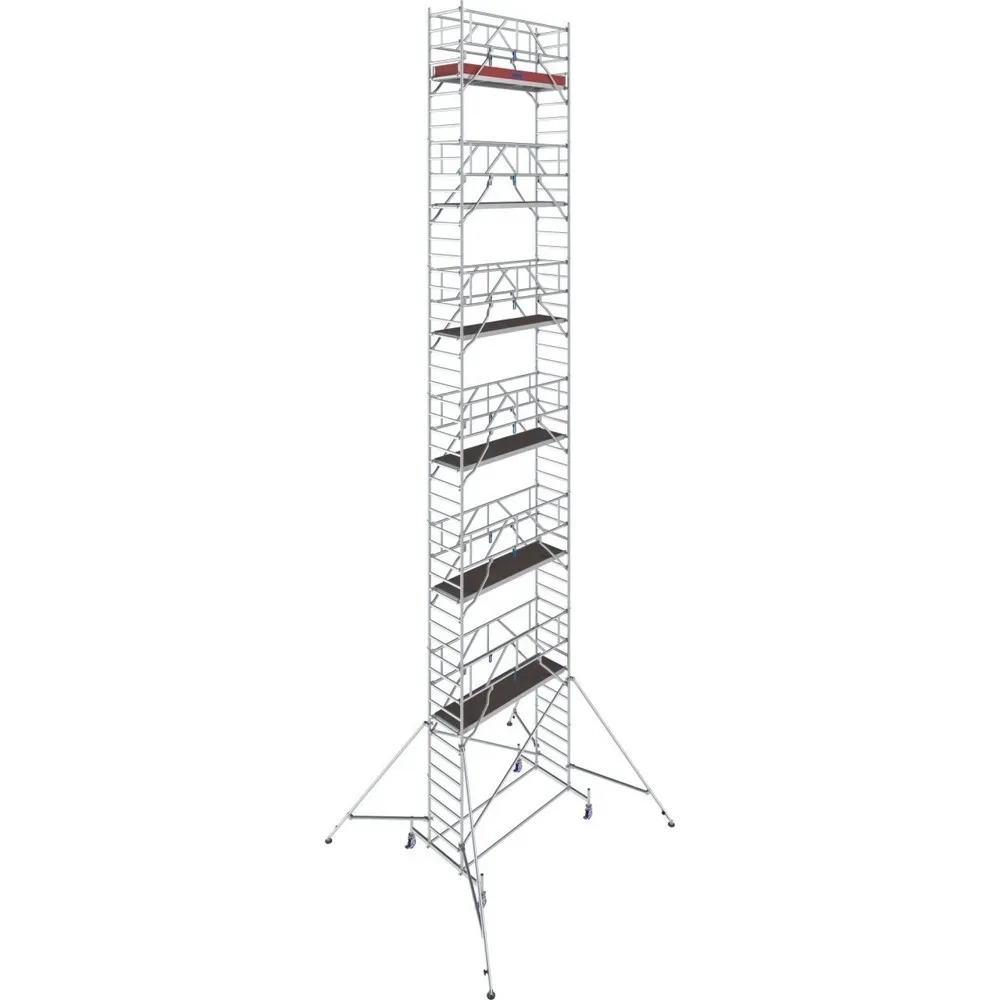 Alu-Fahrgerüst KRAUSE Serie 10, 200 kg/m², TÜV-geprüft, höhenverstellbare Rollen, L 2500 x B 750 x H 14400 mm