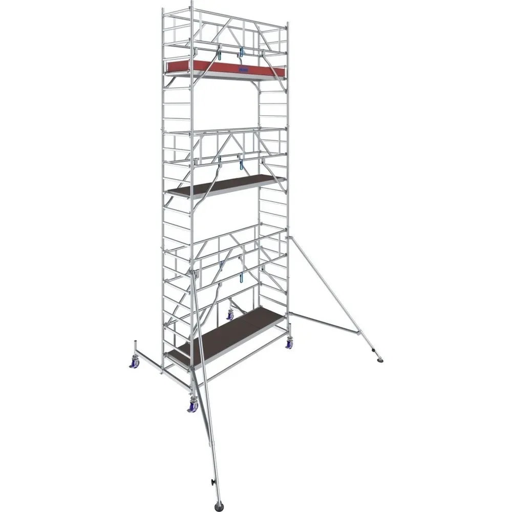Alu-Fahrgerüst KRAUSE Serie 10, 200 kg/m², TÜV-geprüft, höhenverstellbare Rollen, L 2500 x B 750 x H 7400 mm