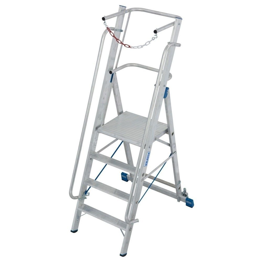 Alu-Stufen-Stehleiter, mit grosser Standplattform, mit Sicherheitsbügel und Kette, 4 Stufen