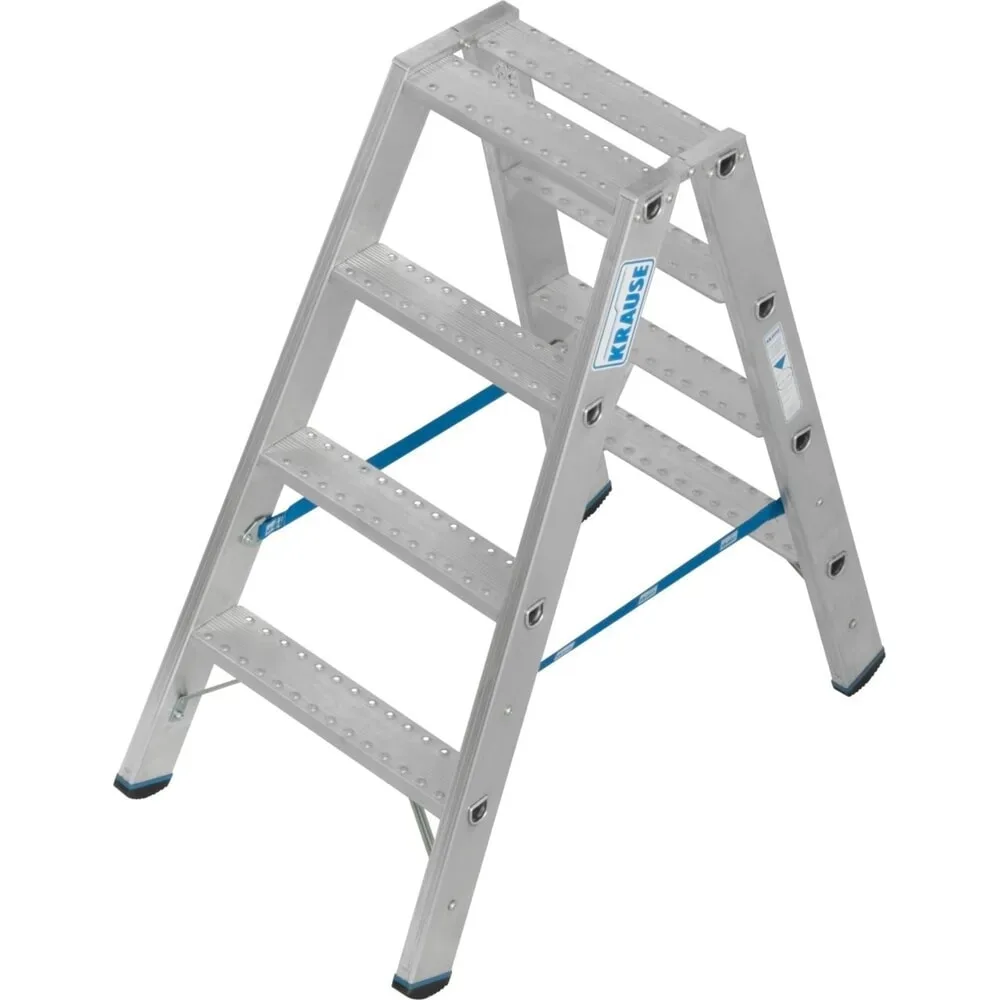 KRAUSE STABILO Doppelleiter R13 2x4 Stufen, 80 mm Lochbild selbstreinigend, hochfeste Alu-Gelenke, SafetyCap