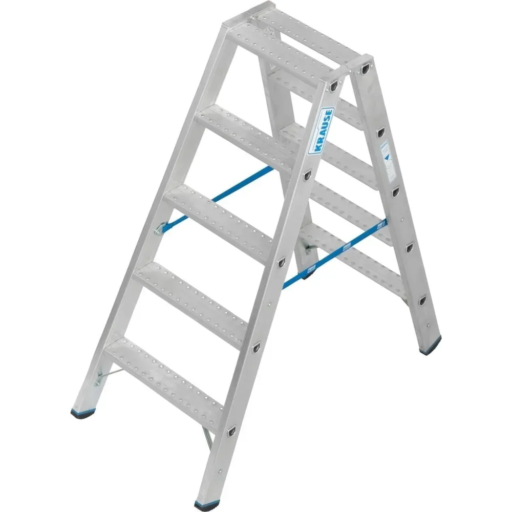 KRAUSE STABILO Doppelleiter R13 2x5 Stufen, 80 mm Lochbild selbstreinigend, hochfeste Alu-Gelenke, SafetyCap