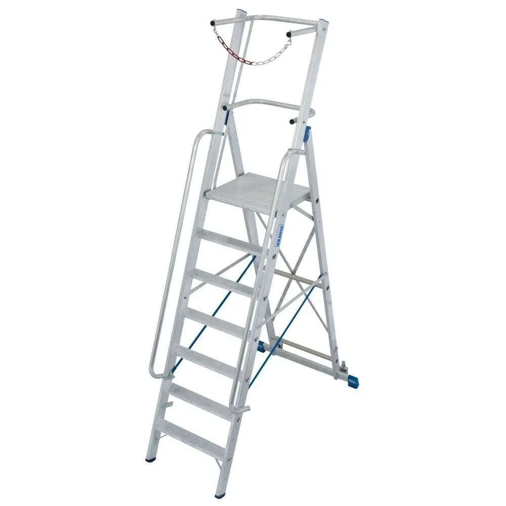 Alu-Stufen-Stehleiter, mit grosser Standplattform, mit Sicherheitsbügel und Kette, 7 Stufen