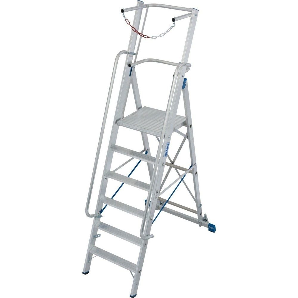 Alu-Stufen-Stehleiter, mit grosser Standplattform, mit Sicherheitsbügel und Kette, 6 Stufen