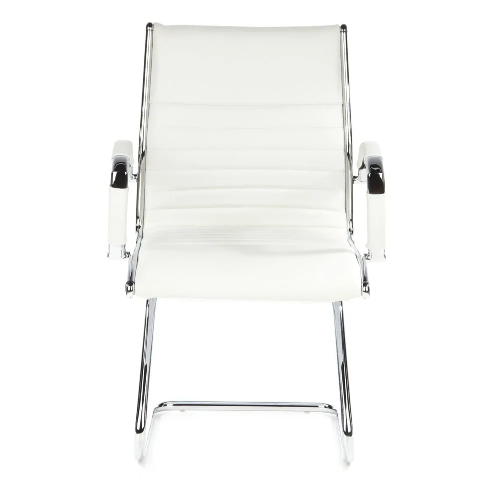 hjh OFFICE Konferenzstuhl / Freischwinger / PARMA V Leder, weiss Chrom