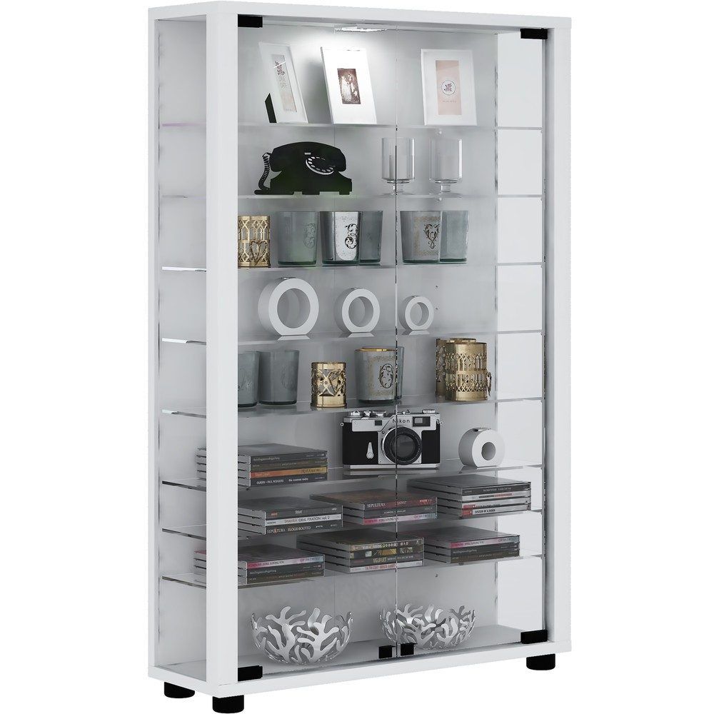VCM - Holz Glas Vitrine Sammelvitrine Glasvitrine Schaukasten Standvitrine Lumo Mini - ohne Beleuchtung, 59cm, Weiss