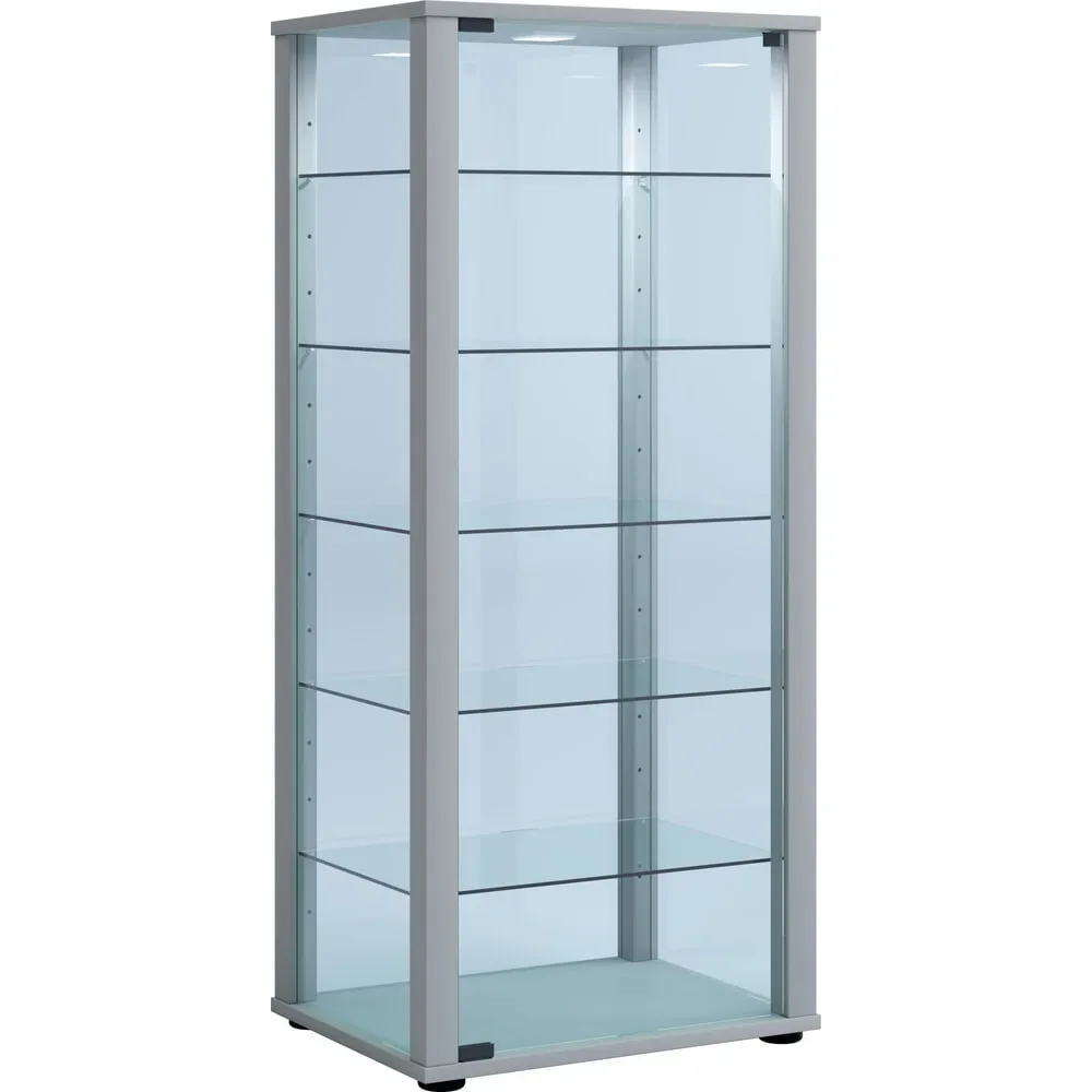 VCM - Glasvitrine stehend | Vitrine Glas mit ESG-Sicherheitsglas | Maße ca. H. 115 x B. 50 x T. 38 cm | Standvitrine Glas | Modern und platzsparend | Glas, 50 CM, Silber