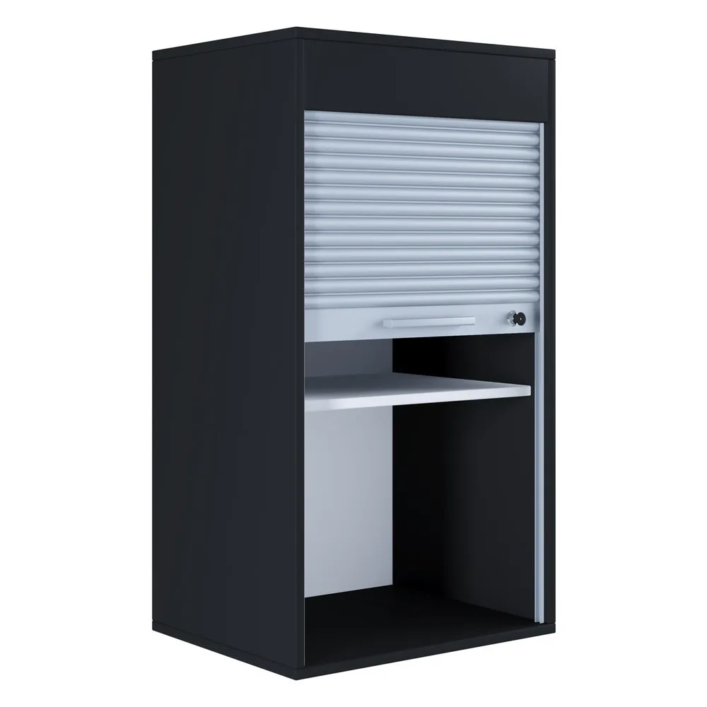 VCM - Büroschrank | Aktenschrank mit Rollladen| Maße ca. H. 93 x B. 50 x T. 40 cm – Aktos L, One Size, Schwarz