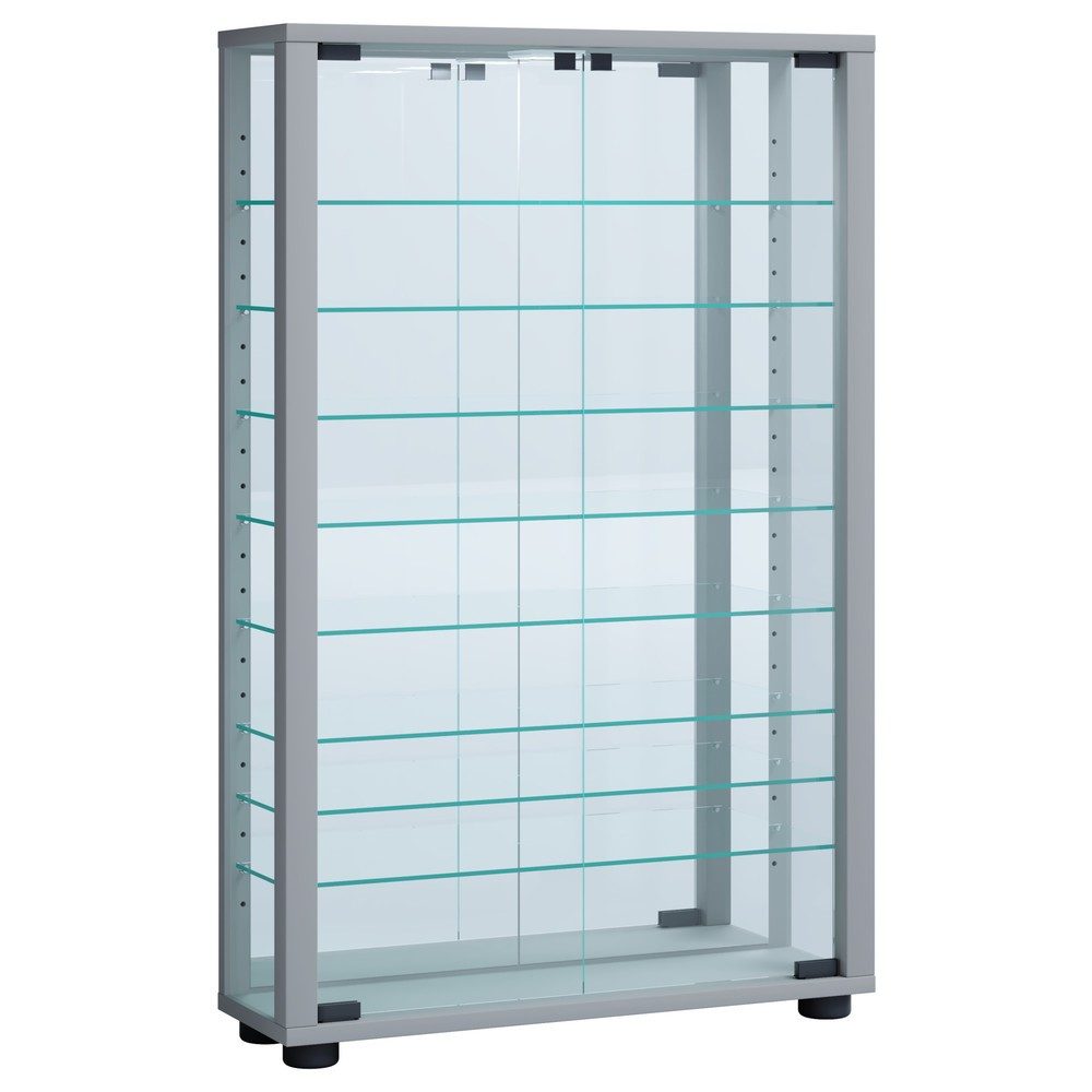 VCM Standvitrine Lumo Mini mit Spiegel, silber
