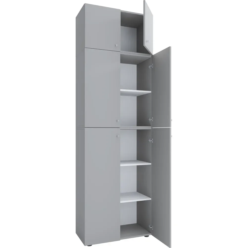 VCM - XXL Büroschrank mit 5 Fächern und einem Aufsatz | moderner Aktenschrank mit Drehtüren | Maße ca. H. 223 x B. 70 x T. 39 cm – Lona 5-Fach, One Size, Taubengrau