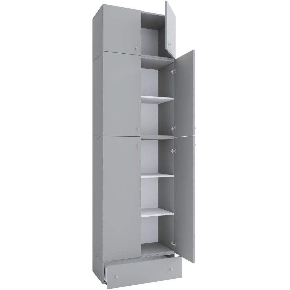 VCM - XXXL Büroschrank mit 5 Fächern mit Aufsatz und Schublade | moderner Aktenschrank mit Drehtüren | Maße ca. H. 240 x B. 70 x T. 39 cm – Lona 5-Fach, One Size, Taubengrau