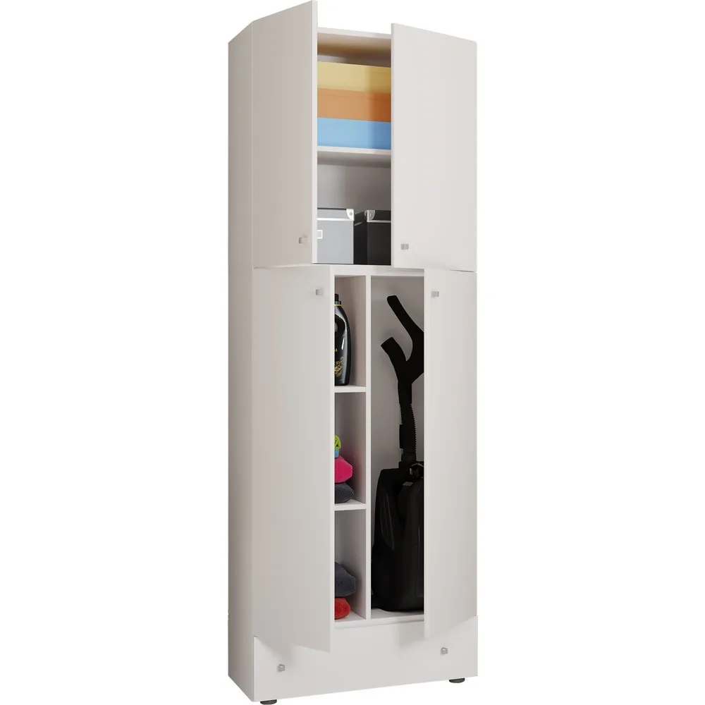 VCM - Holz Besenschrank Staubsauger Putzschrank Haushaltsschrank Schublade Lona S, 70 CM, Weiss