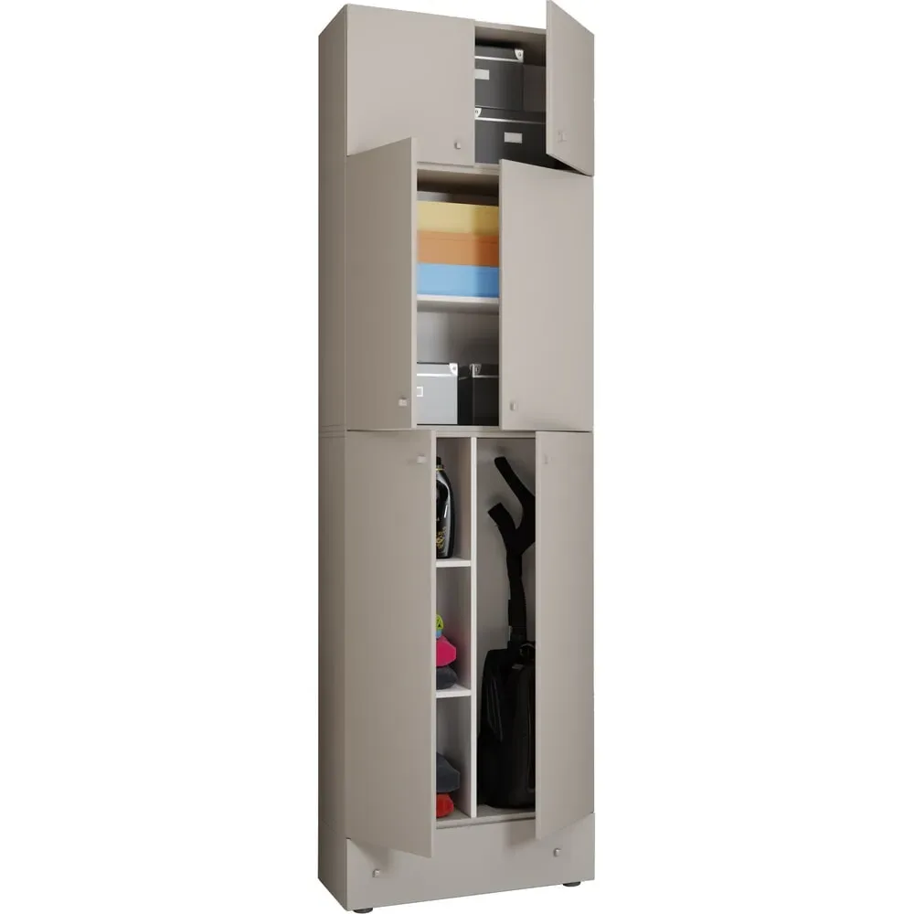 VCM Putzmittelschrank Lona XXL Drehtüren, mit Aufsatz u. Schublade, grau