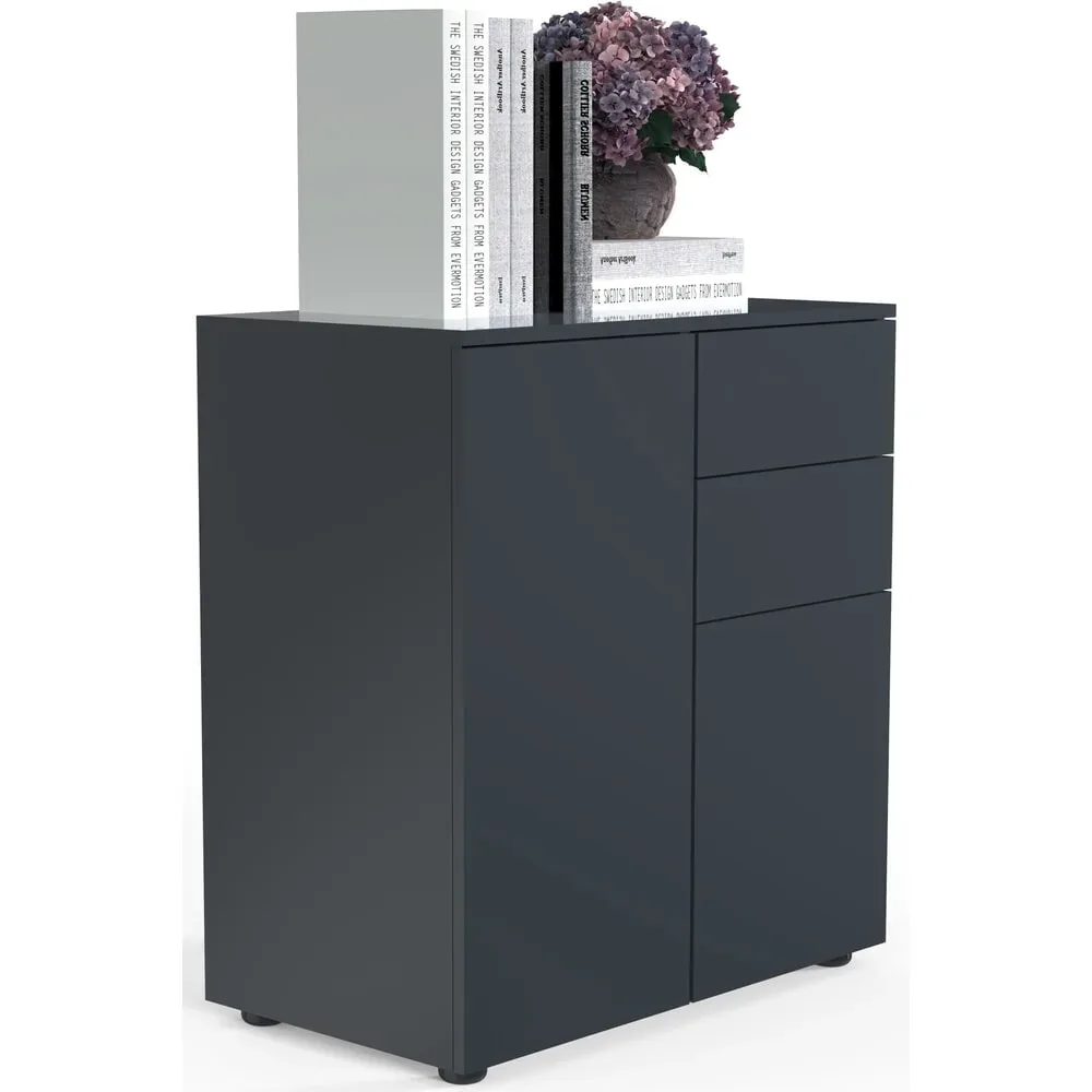 Kommode Dalosa, 4 Fächer & 2 Schübe, Tür, B 700 x T 390 x H 770 mm, Holz, anthrazit