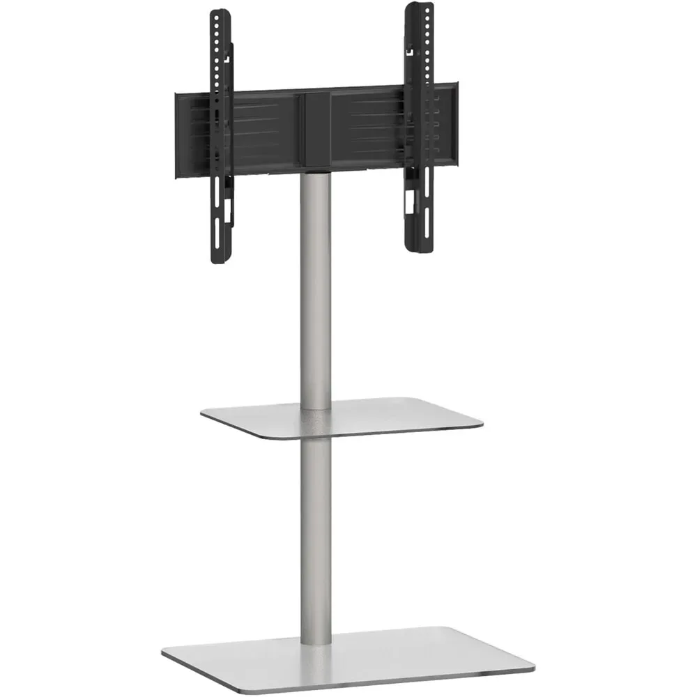 VCM - TV Standfuß mit Zwischenboden |  Alu Rack Fernseh | ESG-Sicherheitsglas | Maße ca. H. 100 x B. 60 x T. 45 cm - Alani, 60 cm, Transparent