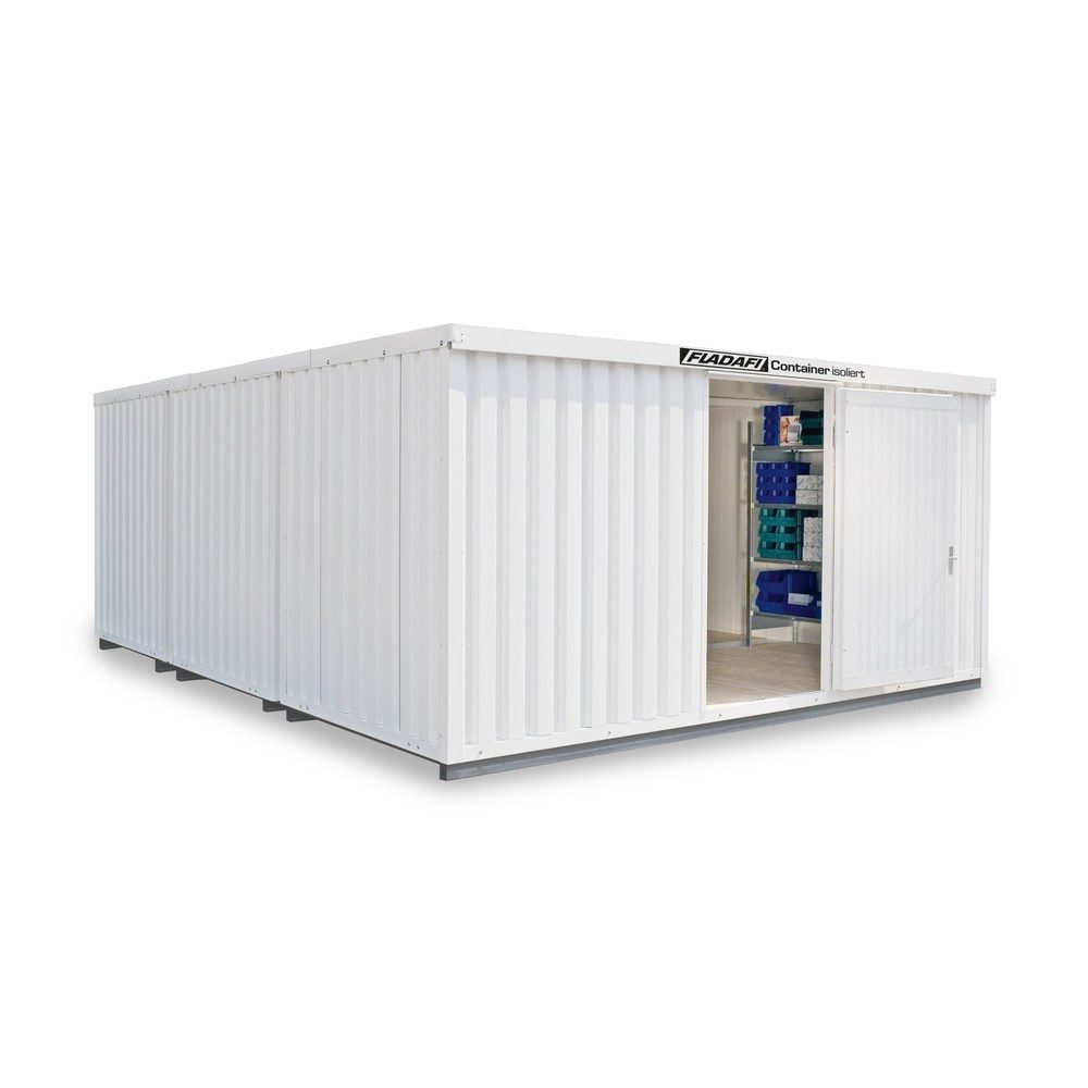 FLADAFI® Materialcontainer-Kombination, isoliert, 29 m², mit isoliertem Boden, HxBxT 2.465 x 5.080 x 6.520 mm, Doppelflügeltür (asymmetrische Teilung), mittig in Stirnseite, Zusatztür