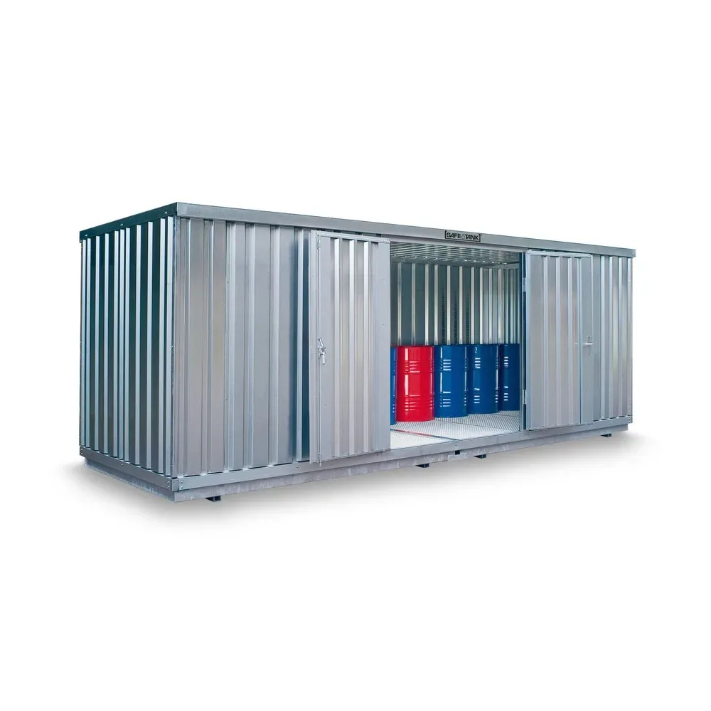 SAFE Tank Gefahrstoffcontainer 1700 WGK, verzinkt, montiert, Innen- und Aussenaufstellung, Masse aussen 5080x2170x2300 mm, Doppelflügeltür (asymmetrische Teilung), mittig in Breitseite, Lagerfläche 10 m²