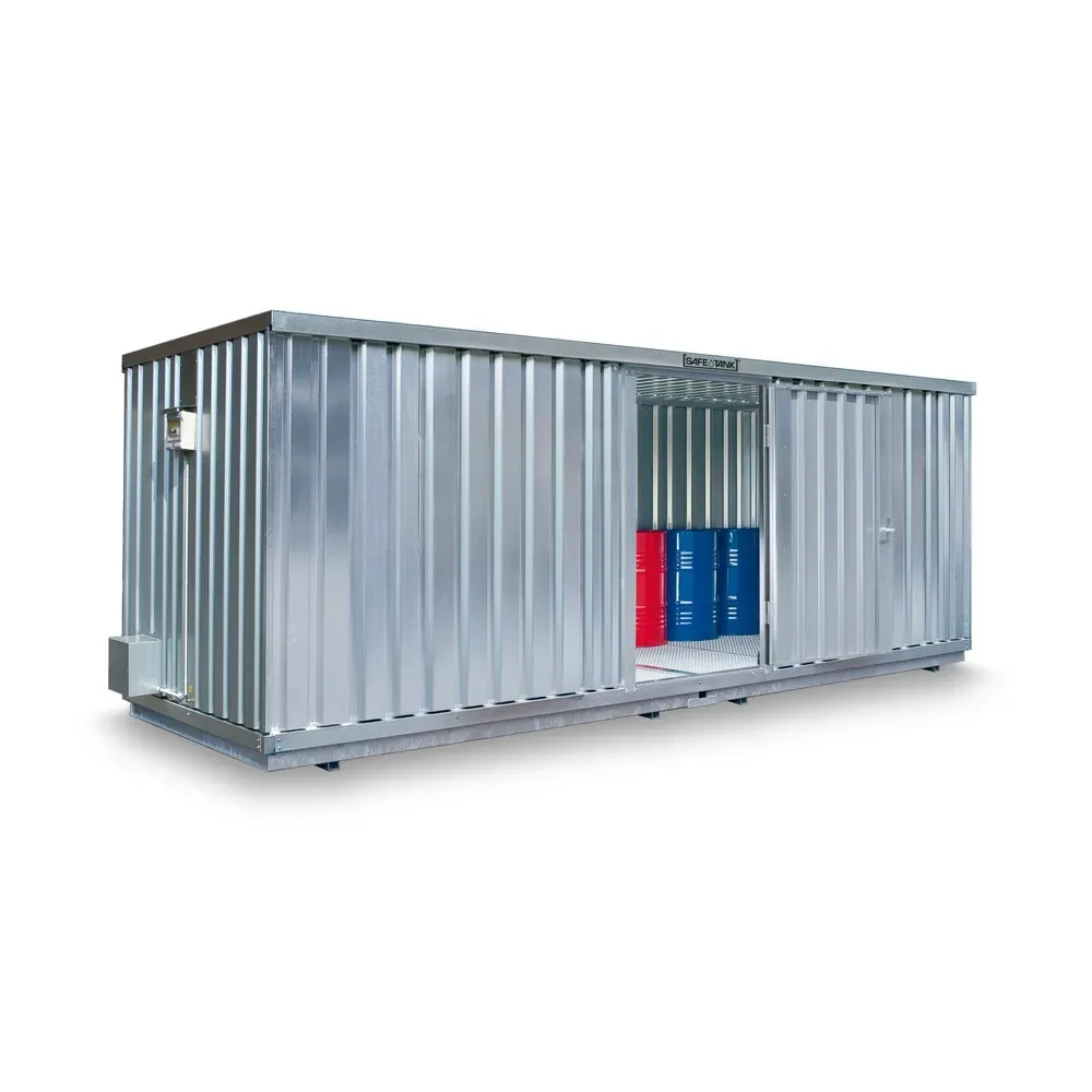 SAFE Tank Gefahrstoffcontainer 1900 ALG, Aussenaufstellung, verzinkt, montiert, Masse aussen 6380x2170x2310 mm, Einzelflügeltür, mittig in Stirnseite, Lagerfläche 12 m²