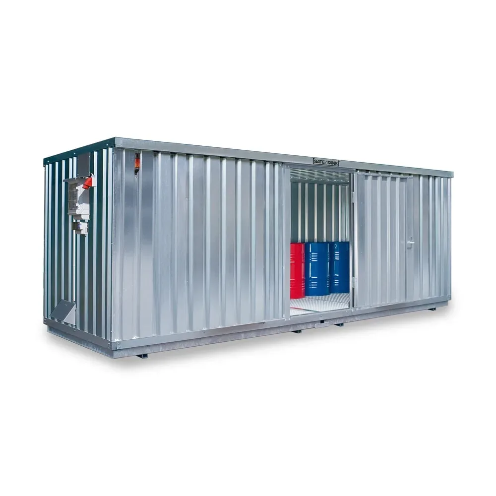 SAFE Tank Gefahrstoffcontainer 1900 CONTROL, automatisierte Explosionsschutzeinrichtung für höchste Energieeffizienz u. Sicherheit, Masse aussen 6380x2170x2310 mm, Einzelflügeltür, mittig in der kurzen Seite, Lagerfläche 12 m²