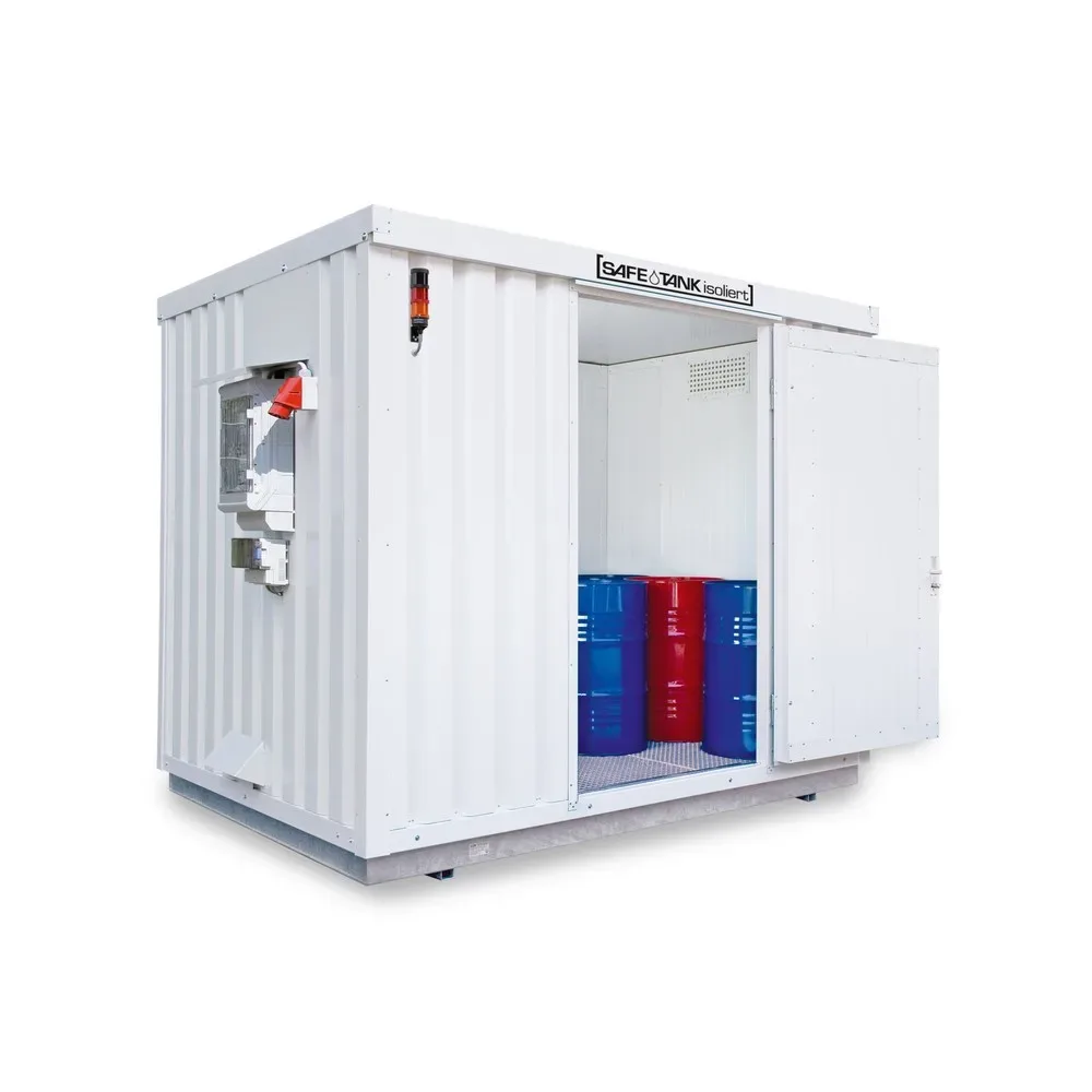 SAFE Tank Gefahrstoffcontainer 1000 CONTROL, isoliert. automatisierte Explosionsschutzeinrichtung für höchste Energieeffizienz u. Sicherheit, Masse aussen 3350x2170x2560 mm, Einzelflügeltür, mittig in Breitseite, Lagerfläche 6 m²