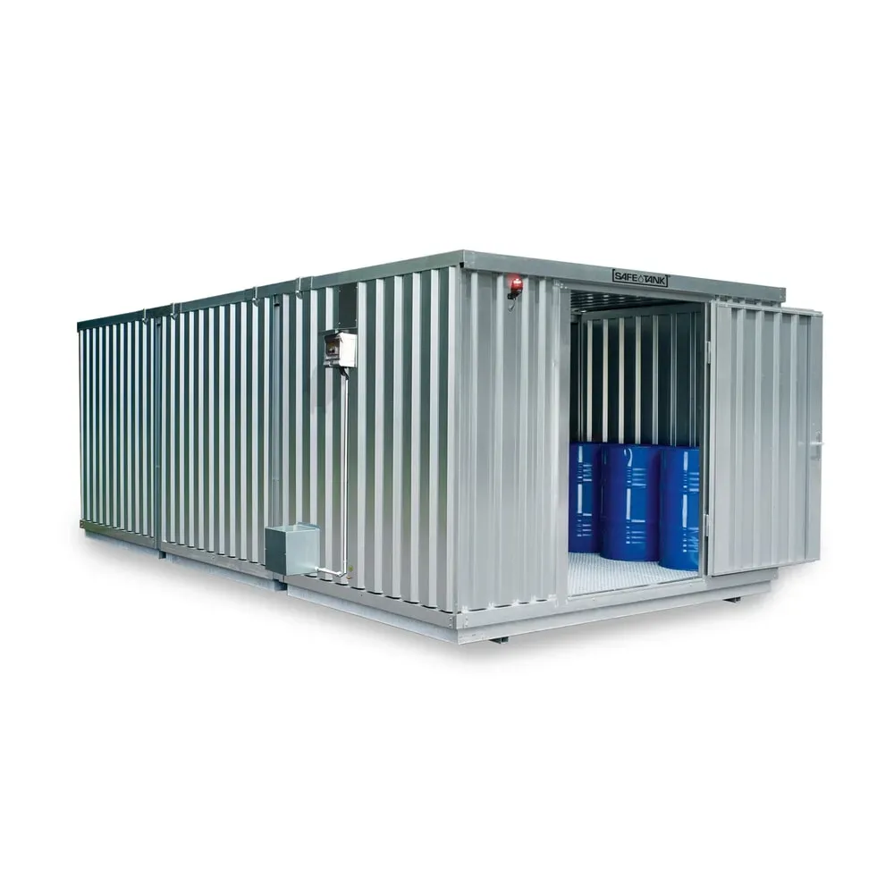 SAFE Tank Gefahrstoffcontainer Kombination 3000 ALG, verzinkt, vormontiert, Masse aussen 3350x6520x2300 mm, Einzelflügeltür, mittig im Modul, Lagerfläche 19 m²