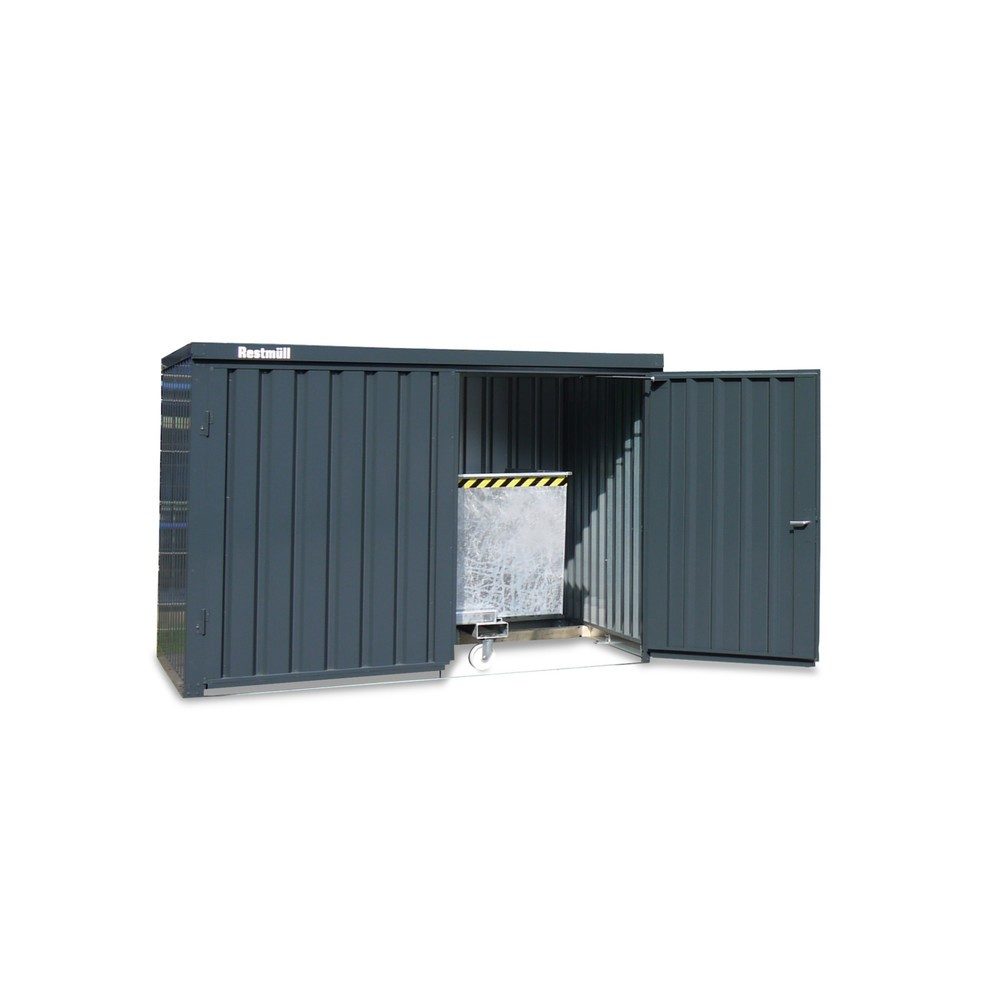FLADAFI® Materialcontainer, verzinkt, zerlegt, 6 m², ohne Boden, HxBxT 2.115 x 3.050 x 2.170 mm, Doppelflügeltür, mittig in Breitseite