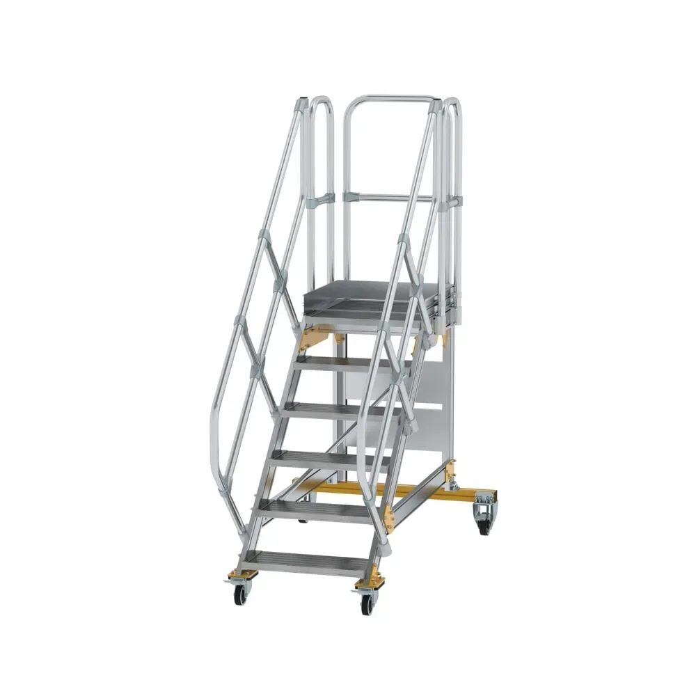 Munk Plattformtreppe 45° fahrbar Stufenbreite 600 mm 6 Stufen Aluminium geriffelt