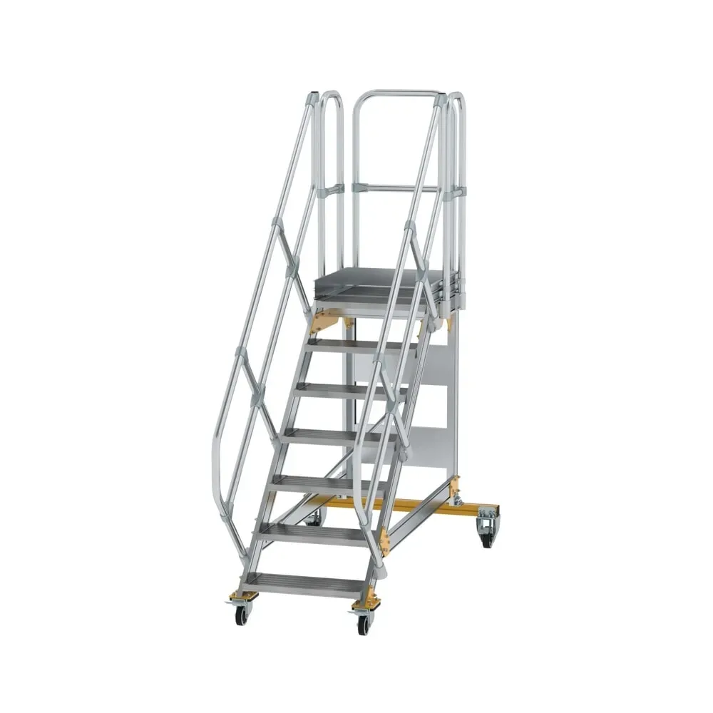 Munk Plattformtreppe 45° fahrbar Stufenbreite 600 mm 7 Stufen Aluminium geriffelt