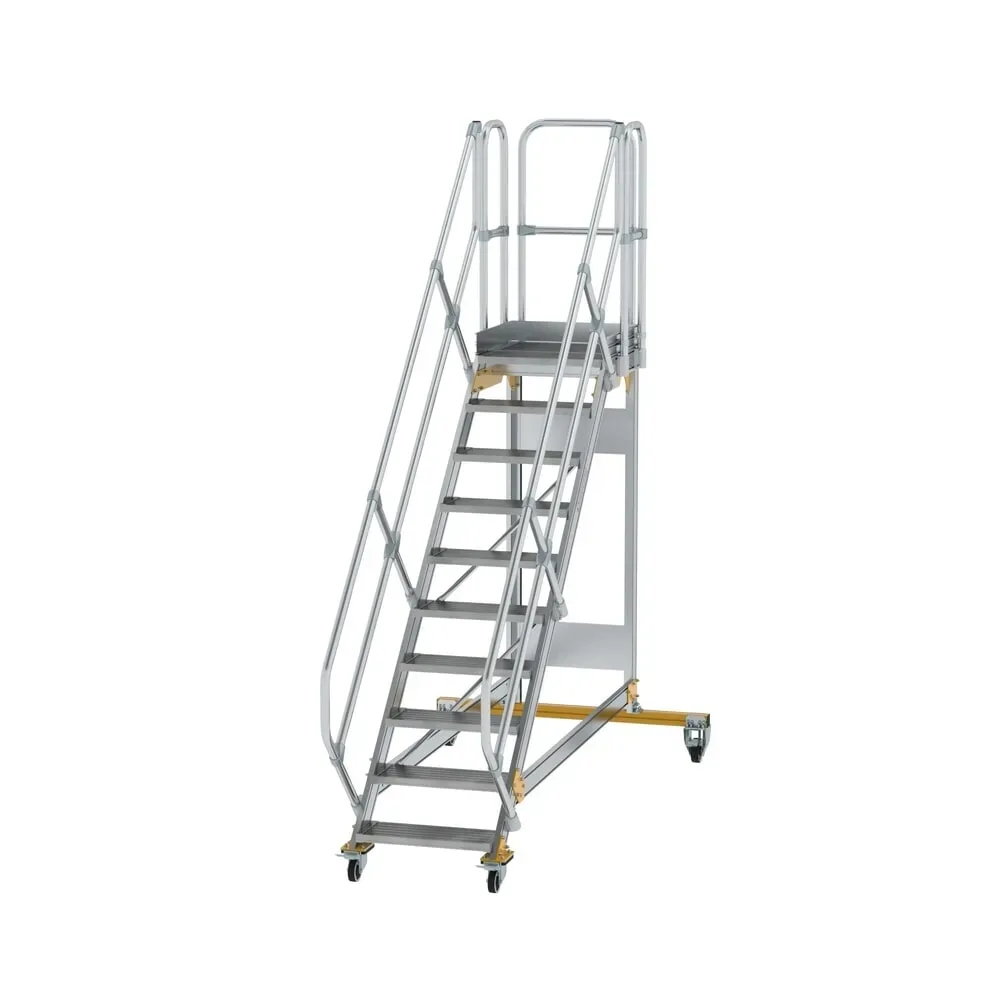 Munk Plattformtreppe 45° fahrbar Stufenbreite 600 mm 10 Stufen Aluminium geriffelt